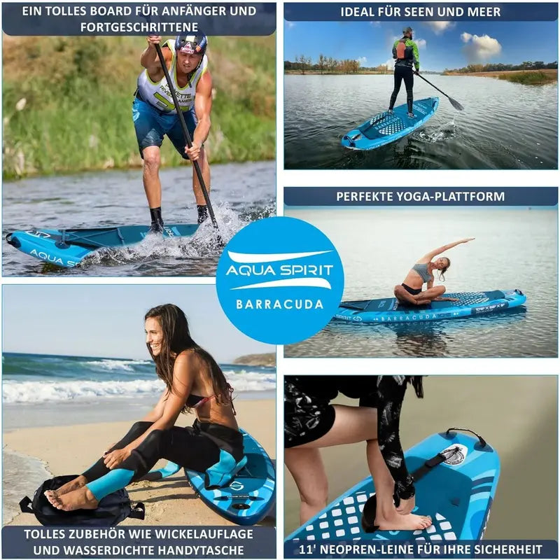 Aqua Spirit Inflatable SUP Board  320 x 81 x 15 cm Stand-Up Paddleboard with Full Accessory Kit (Paddle, Seat, Backpack, Pump)  Blue