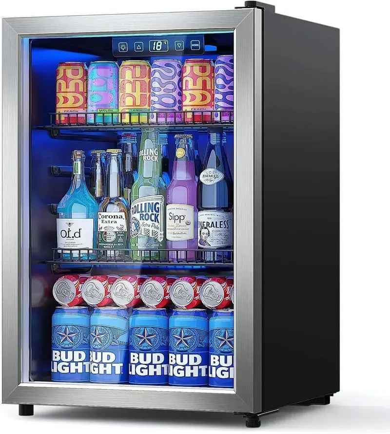 120-Can Freestanding Beverage Refrigerator  Sleek Glass-Door Mini Fridge for Home or Office