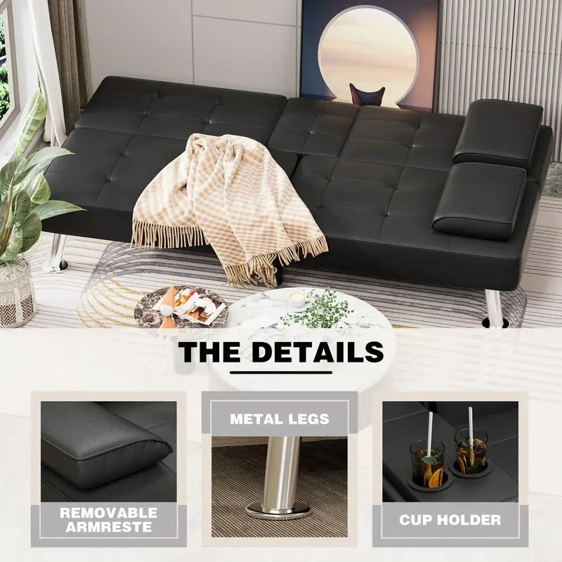 JUMMICO Modern Futon Sofa Bed  Convertible Folding Couch with Multiple Seating Configurations