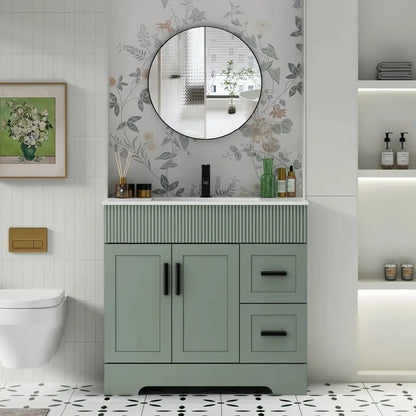 Wavy Line Bathroom Vanity Set  30″, 36″, 48″ Options with Pre-Installed Sink & Faucet