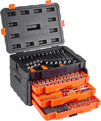 450-Piece Professional Mechanic’s Tool Set  SAE/Metric Sockets in 1/4″, 3/8″, and 1/2″ Drive Sizes
