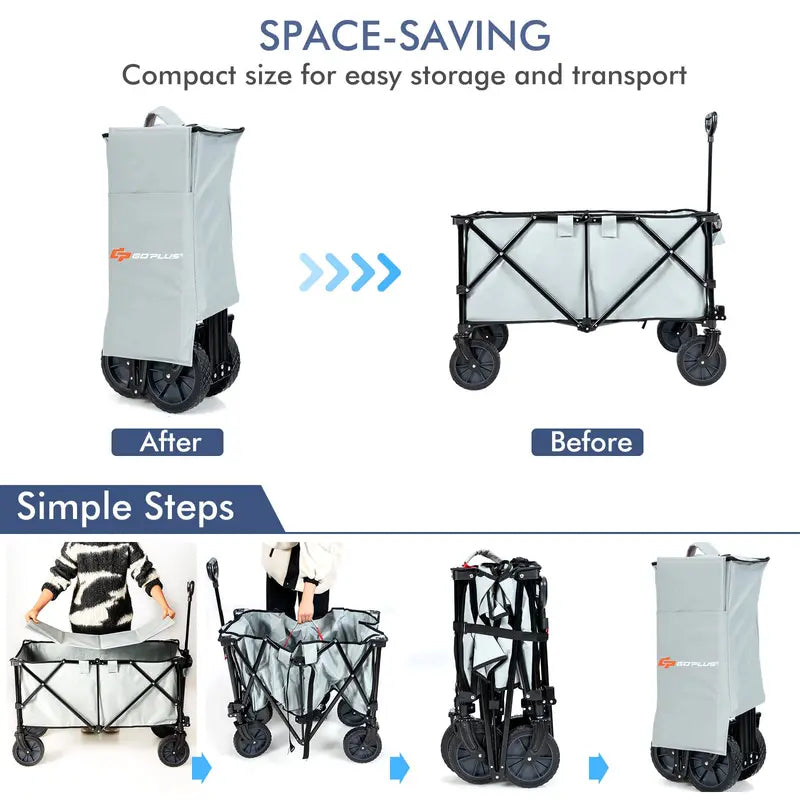 Collapsible Utility Wagon  Folding Cart with All-Terrain Wheels, Telescoping Handle, and Included Cover Bag