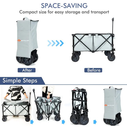 Collapsible Utility Wagon  Folding Cart with All-Terrain Wheels, Telescoping Handle, and Included Cover Bag