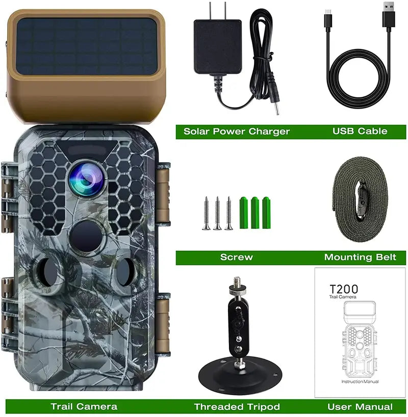 T200 Solar-Powered 4K Trail Camera  30MP Imaging with WiFi & Bluetooth Connectivity