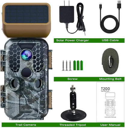 T200 Solar-Powered 4K Trail Camera  30MP Imaging with WiFi & Bluetooth Connectivity