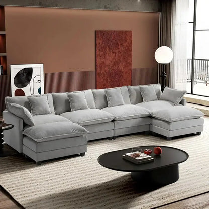 ihanherry 146-Inch Modern U-Shaped Modular Cloud Sofa  Customizable Layout