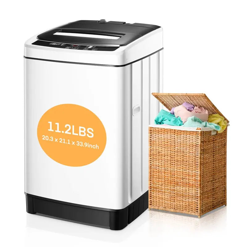 AICOOK Compact Full-Automatic Washing Machine  1.54 Cu.Ft, 8 Wash Programs, LED Control Panel