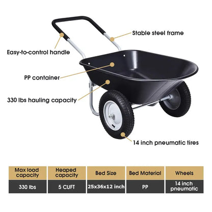 Dual-Wheel Heavy-Duty Garden Utility Cart  330-Pound Capacity All-Terrain Wheelbarrow