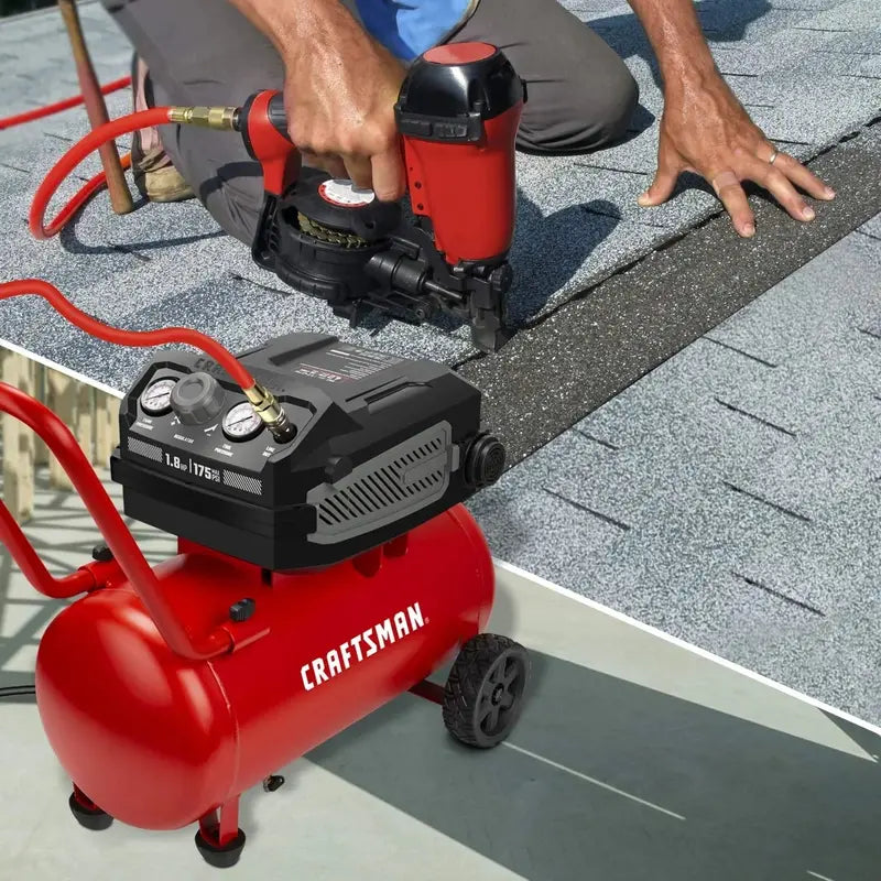 10-Gallon Oil-Free Air Compressor  1.8 HP, 175 PSI, 4.0 CFM@90 PSI, Portable w/ Large Wheels