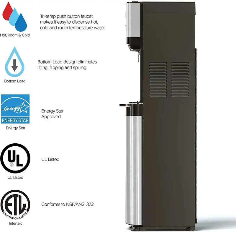 Brio Bottom-Loading Water Cooler with Three-Temperature Dispensing and Self-Cleaning Function