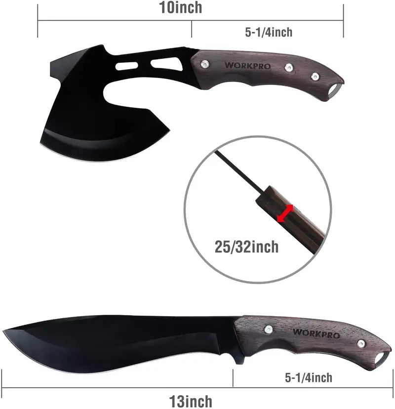 WORKPRO Full-Tang Axe and Fixed-Blade Knife Set with Nylon Sheath