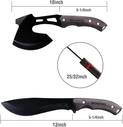 WORKPRO Full-Tang Axe and Fixed-Blade Knife Set with Nylon Sheath