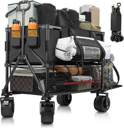 Reinforced Double-Decker Collapsible Wagon  600 lb Weight Rating, 400L Storage, Heavy-Duty Utility Use