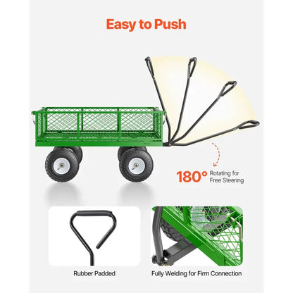 KFFKFF Heavy-Duty Mesh Steel Garden Wagon  900-Lb Capacity, 38″ x 22″, Swivel Handle & Removable Sides