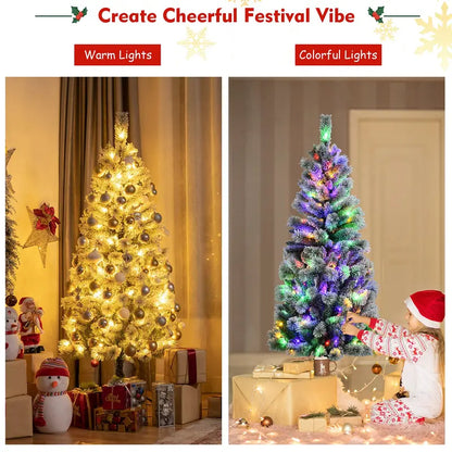 5-Foot Premium Pre-Lit Snow-Flocked Artificial Christmas Tree with 140 RGB LEDs & 9 Lighting Effects