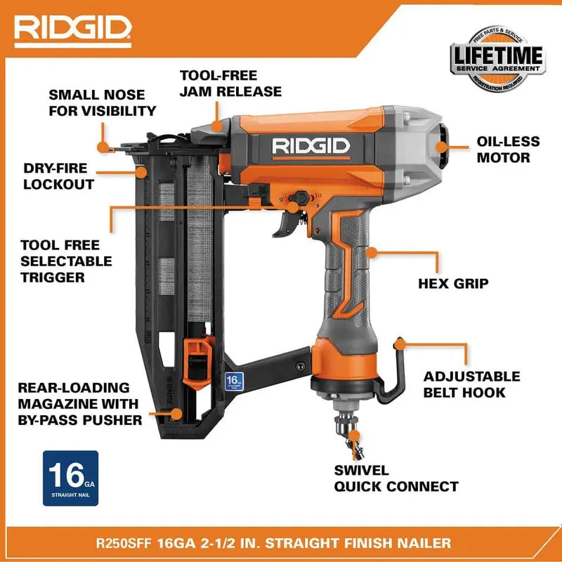 6-Gallon Electric Pancake Air Compressor Combo  Includes 18GA Brad Nailer, 16GA Finish Nailer & 18GA Stapler (R69603FK)