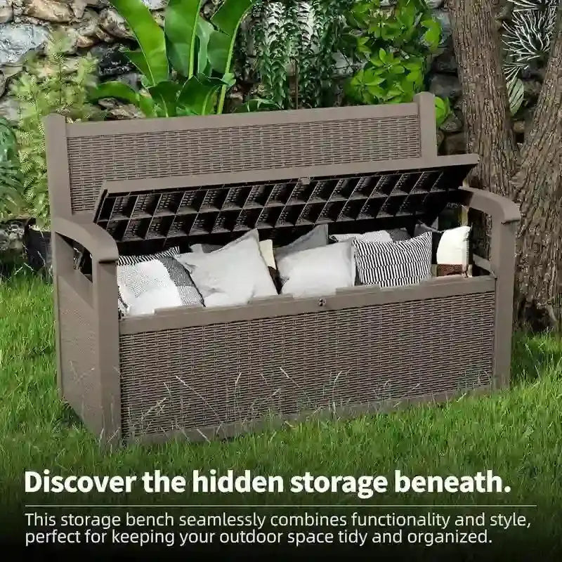 All-Weather Rattan-Look Storage Bench  Lockable Hidden Compartment, 500 lb Capacity