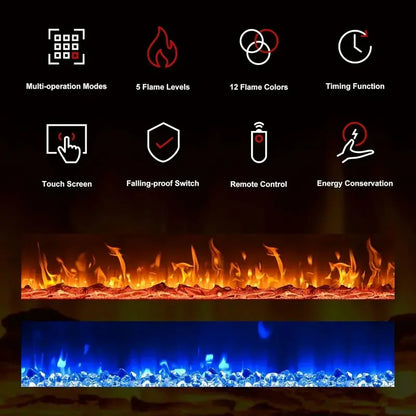 EUHOMY 50-Inch Recessed Electric Fireplace with Adjustable Flame Colors and Built-in Heater