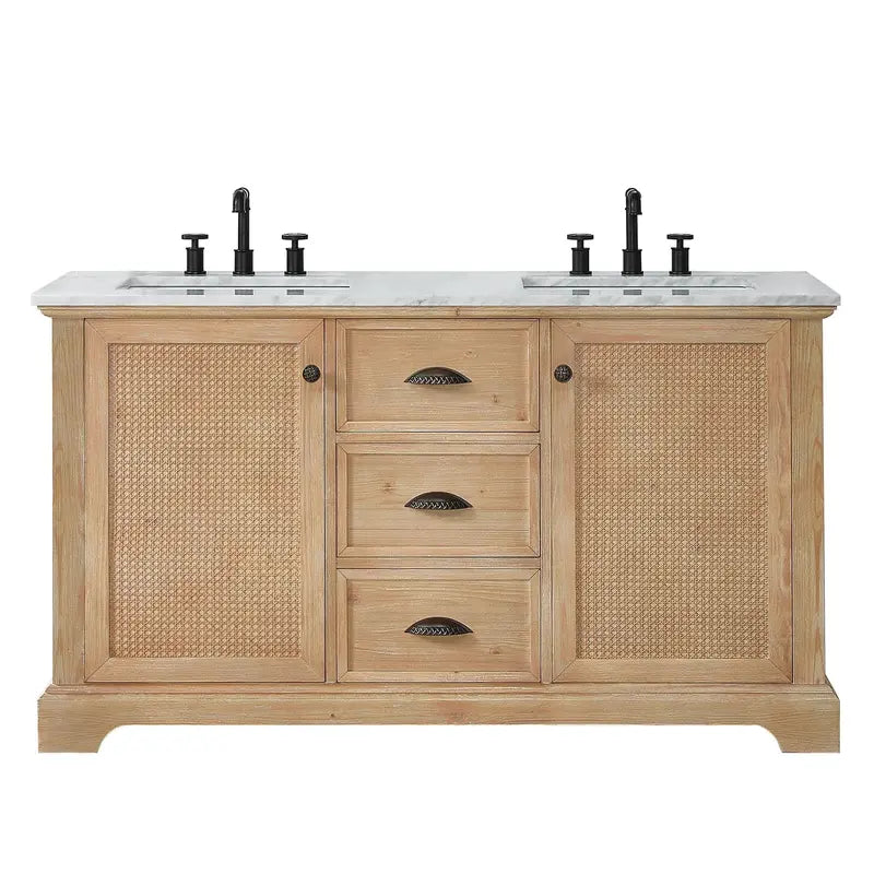 Hervas Bathroom Vanity with Natural Marble Countertop  Mirror Not Included