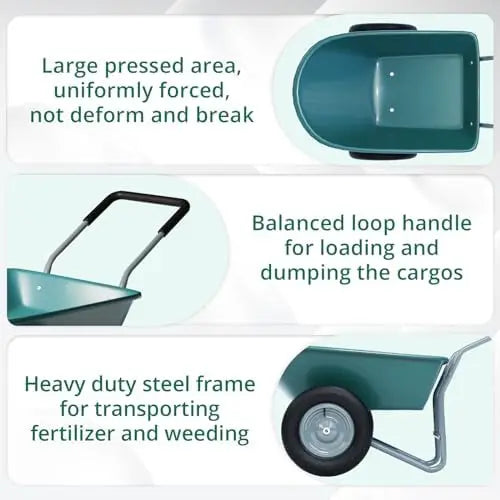 Heavy-Duty 2-Wheel Yard Wheelbarrow  330-Lb Capacity, 14″ Pneumatic Tires, Ergonomic Padded Handles, Easy Assembly