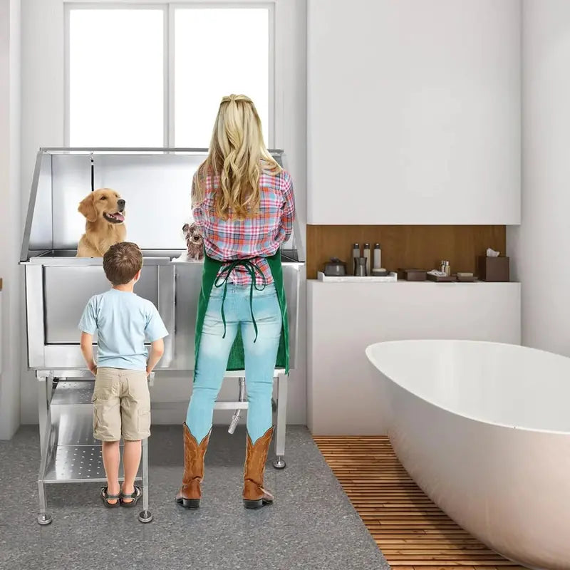 50-Inch Stainless Steel Dog Wash Station  Professional Grooming Tub with Ramp, Faucet & Drain Kit