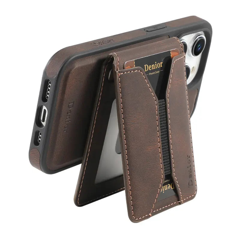 Magnetic Leather Wallet Case for iPhone  MagSafe Compatible with Card Slot
