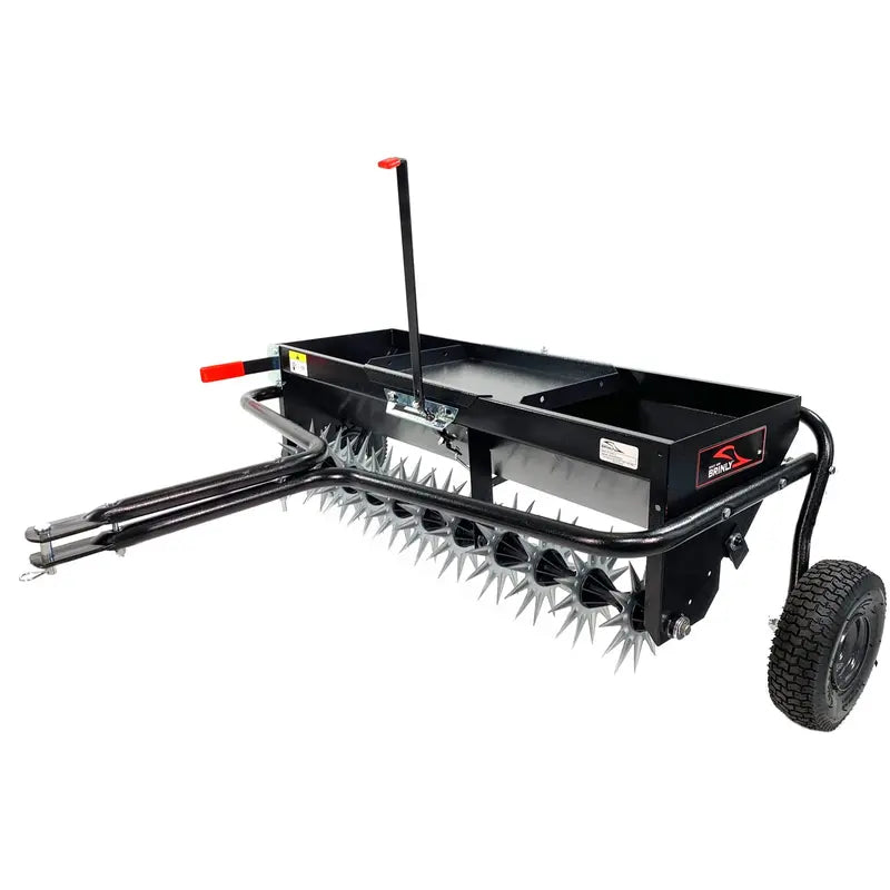 Brinly AS2-40BH-P Lawn Aerator and Spreader  Dual-Function Steel Unit, 100-Lb Capacity, Optimized for Healthy Grass Growth