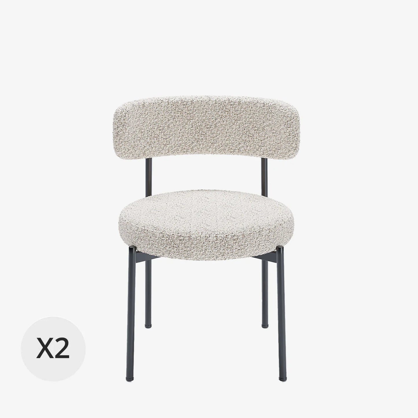 Lot de 2 chaises de table bouclette grise et blanche Scarlett