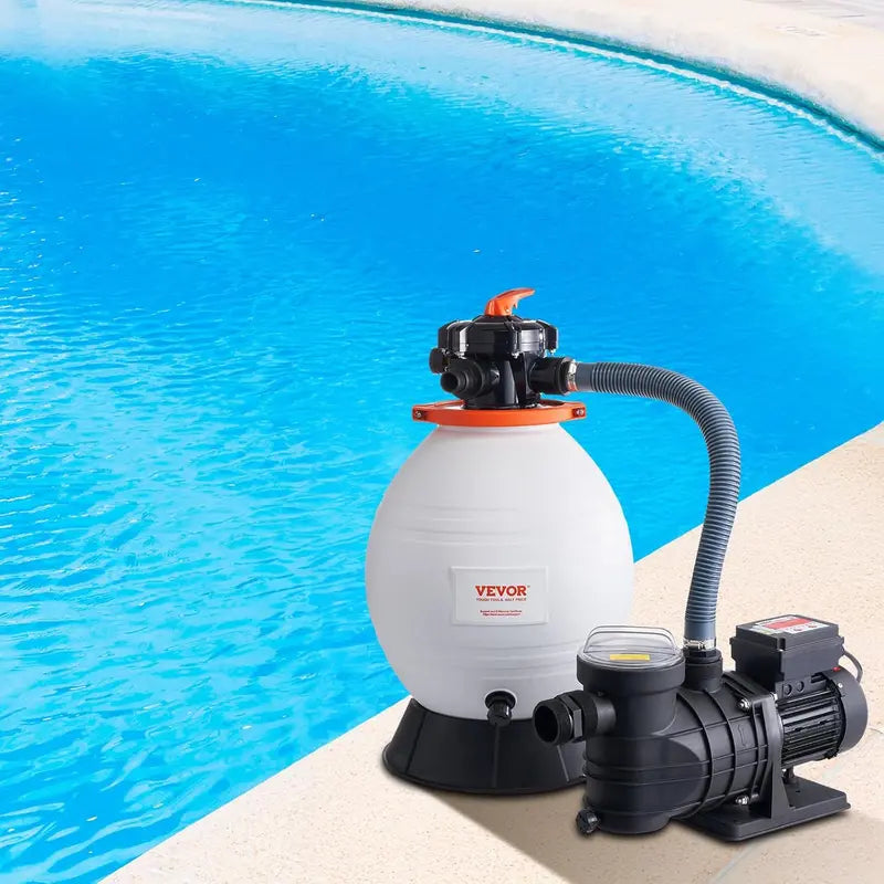 16-Inch Sand Filter Pump System  1 HP, 3500 L/min Pool Filtration Kit with 6-Way Valve