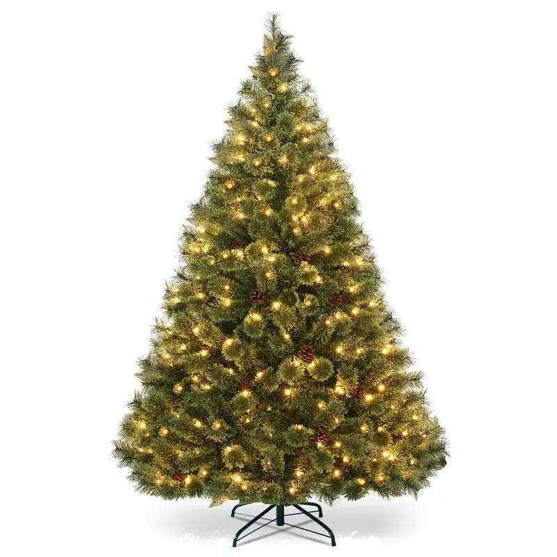 6-Foot Pre-Lit Flowering Christmas Tree  Hinged Artificial Pine with Built-In Lights
