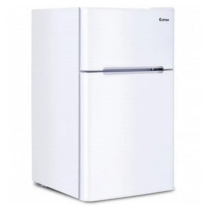 Costway Compact 3.2 Cu. Ft. Mini Fridge with Freezer  Space-Saving Grey Cooler for Dorms or Offices