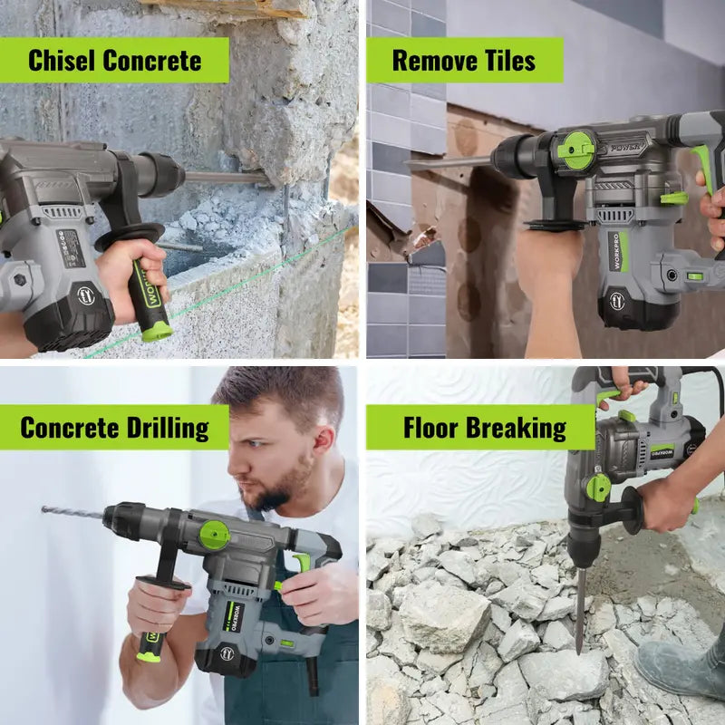 WORKPRO 12.5A SDS-Plus Rotary Hammer Drill  1-1/4″ Heavy-Duty Corded Hammer Drill