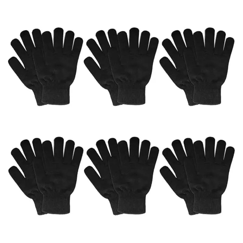 6-Pair Unisex Acrylic Knit Winter Gloves for Everyday Cold-Weather Wear