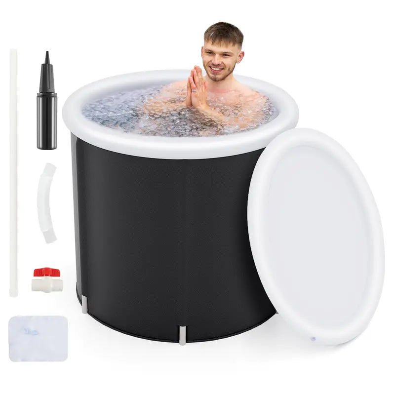 Portable Inflatable Ice Bath Tub with Insulated Cover and Six Stabilizing Support Rods