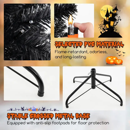 6-8 ft Black Pre-Lit Halloween Tree  Hinged Decorative Tree with 280500 Orange & Purple LED Lights