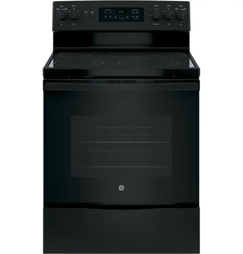 GE 30-Inch Freestanding Electric Range  Black, Dual-Element Cooktop, Convection Oven, Self-Cleaning Cycle