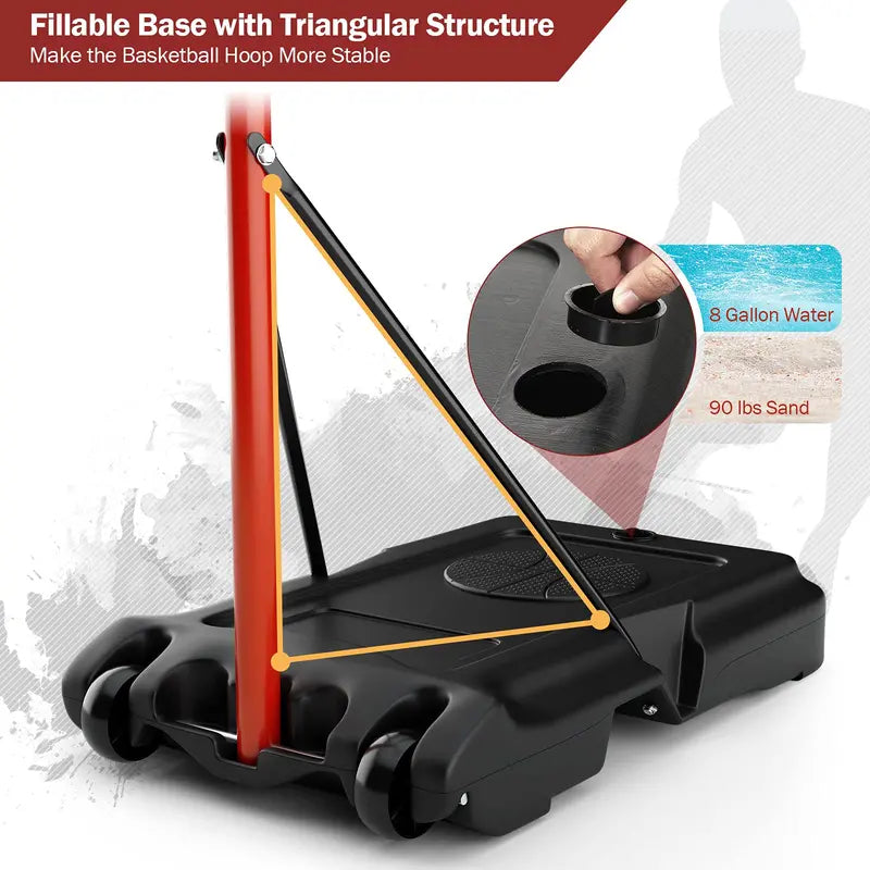 Portable Height-Adjustable Basketball Hoop  Shatterproof Backboard, 6.5FT to 8.5FT Range