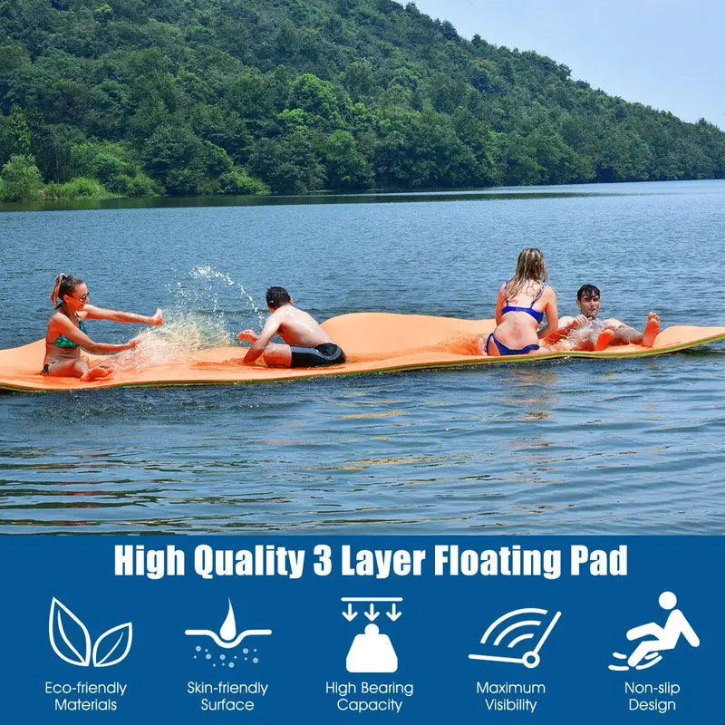 12′ x 6′ Floating Water Mat  Triple-Layer XPE Foam Pad for Pool or Lake Use