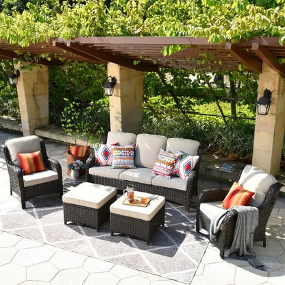 Latimer Wicker 5-Piece Seating Set  All-Weather Rattan Lounge Group with Cushions