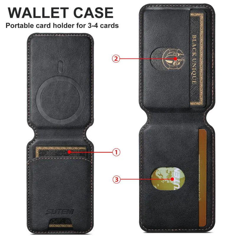 Luxury Brown Leather Magnetic Card Holder Wallet for iPhone