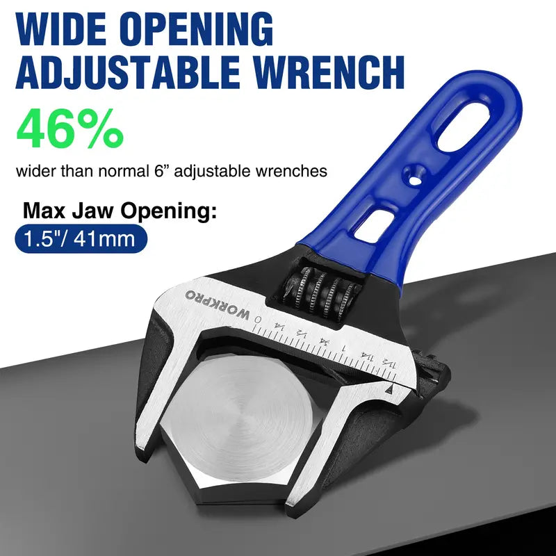 WORKPRO 6-Inch Stubby Adjustable Wrench — 1.5″ Wide Jaw, Dual Metric/SAE Scale Markings
