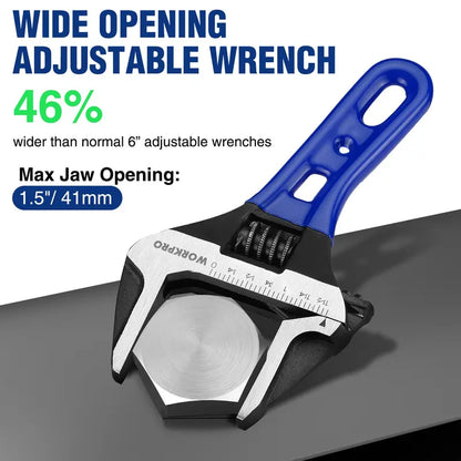 WORKPRO 6-Inch Stubby Adjustable Wrench — 1.5″ Wide Jaw, Dual Metric/SAE Scale Markings