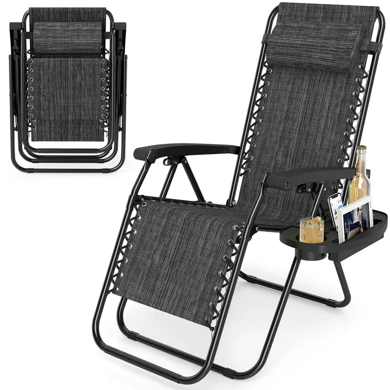 Zero-Gravity Recliner Chair  Ergonomic Backrest, Removable Pillow & Built-in Cup Holder Tray