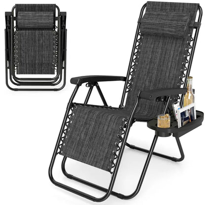 Zero-Gravity Recliner Chair  Ergonomic Backrest, Removable Pillow & Built-in Cup Holder Tray