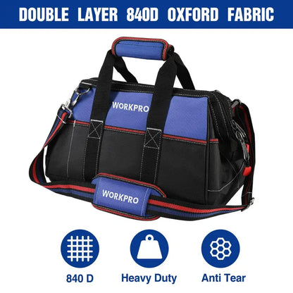 WORKPRO 16-Inch Heavy-Duty Wide-Mouth Tool Bag  Waterproof Molded Base & Adjustable Shoulder Strap