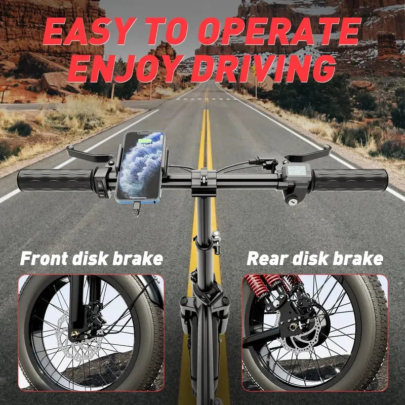 Tomofree T1 1200W High-Speed Folding E-Bike  31 MPH, 48V 20Ah, 16×3″ Snow Tires, LED Display, 330 lb Load Capacity