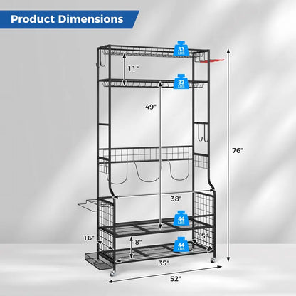 Mobile Golf Bag Organizer with Three Compartments and Smooth-Rolling Casters