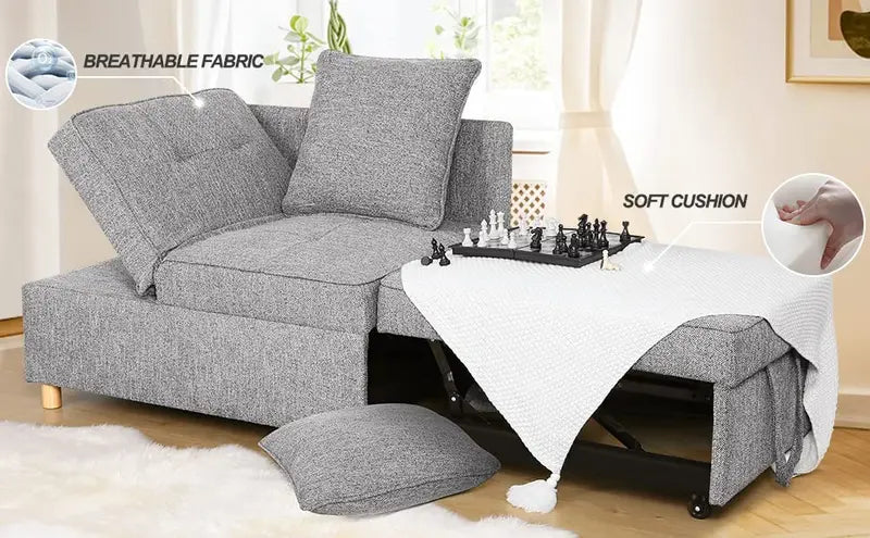 SEJOV 4-in-1 Convertible Sofa Bed with Adjustable Backrest &amp; Linen Fabric for Small Spaces
