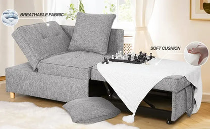 SEJOV 4-in-1 Convertible Sofa Bed with Adjustable Backrest &amp; Linen Fabric for Small Spaces