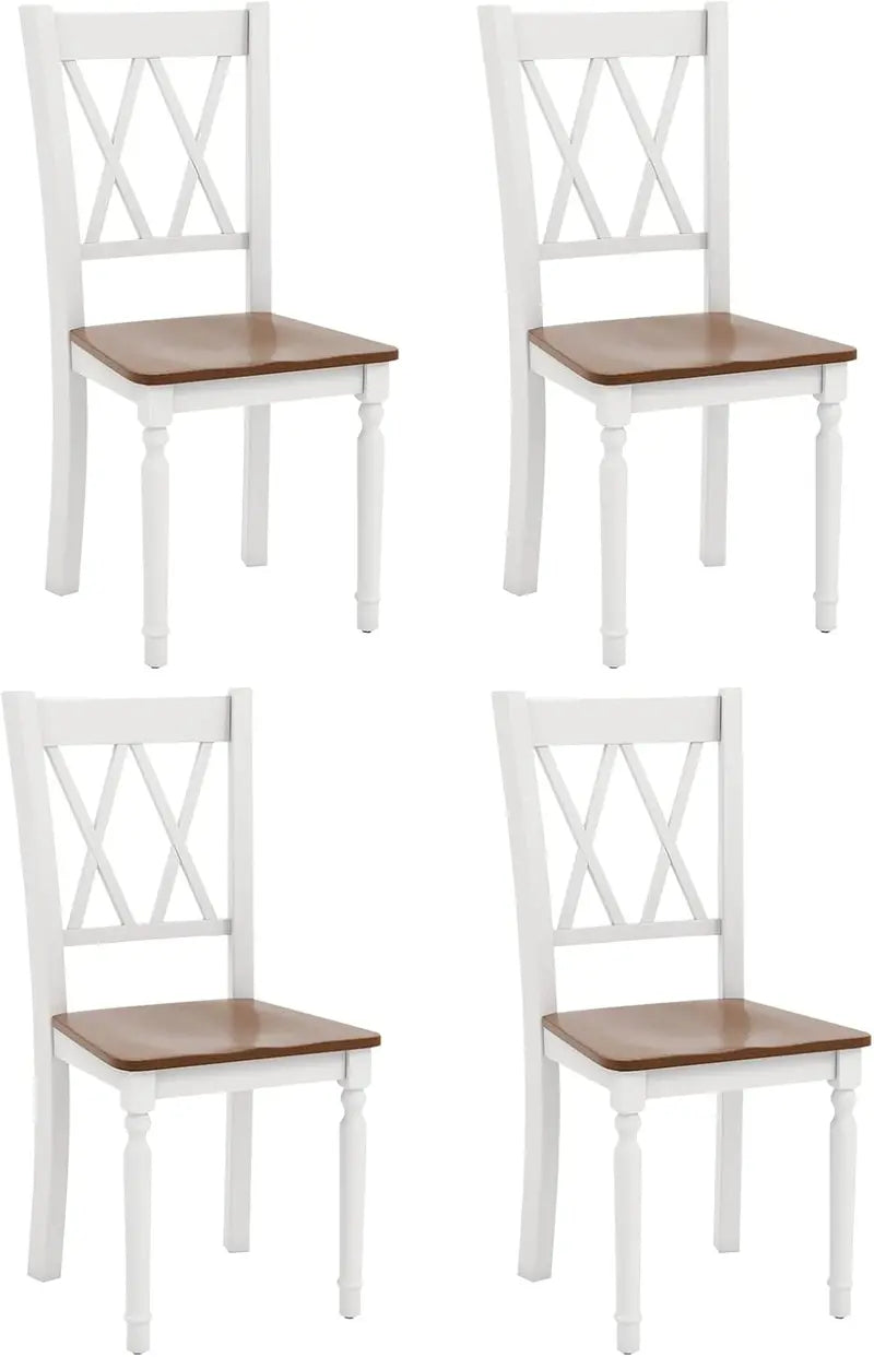 Set of 4 White Farmhouse Dining Chairs ¡ª Rubberwood Seats, Acacia Legs, High-Back Design, 360-LB Capacity